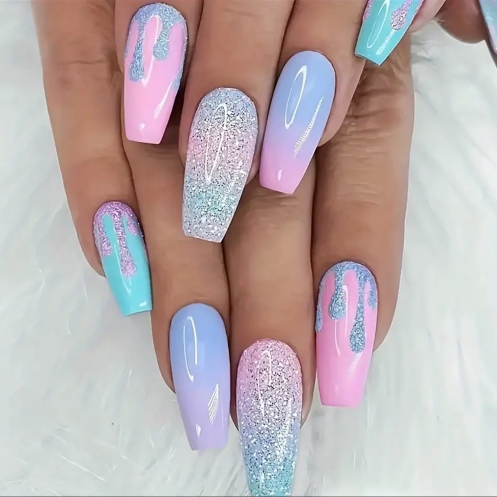 Press-On Nails, NIB, Pink & Blue, Easy Manicure, DIY, Instant Manicure